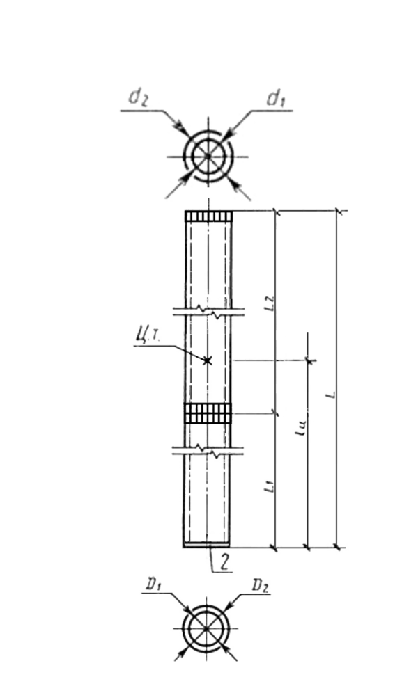 Стойка цилиндрическая секционированная СЦС150.80 (L=15м) с фланцем в вершине, общая схема