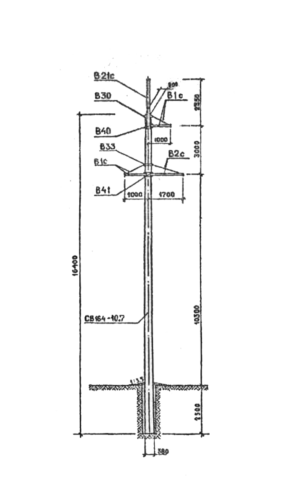 Промежуточная бетонная опора ПБ35-3Вкт на конце тросового участка, серия 3.407.1-163 выпуск 1