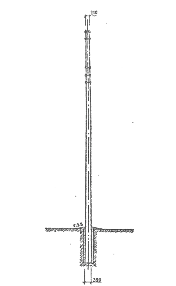 Промежуточно-угловая бетонная опора ПУБ35-1В, серия 3.407.1-163 выпуск 1