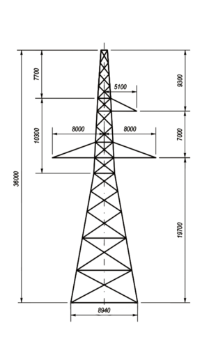 Анкерно-угловая стальная опора У330-1+9, серия 3.407-100 том 9 (проект 3080тм-т.9).