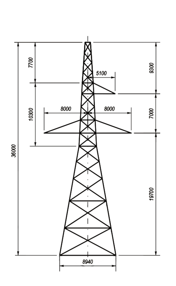 Анкерно-угловая стальная опора У330-1+9, серия 3.407-100 том 9 (проект 3080тм-т.9).