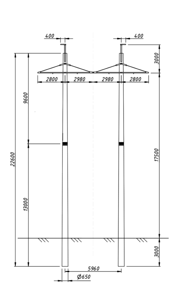 Промежуточная специальная бетонная опора ПСБ220-1(с), проект 16.003.