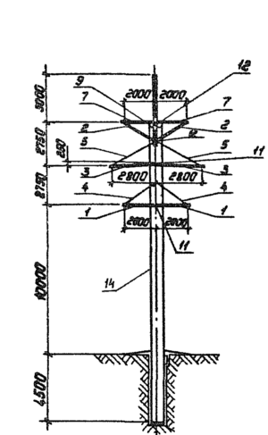 Анкерно-угловая опора 1,2 УБ 35-2 (Исп.05), серия 3.407.1-151, выпуск 1