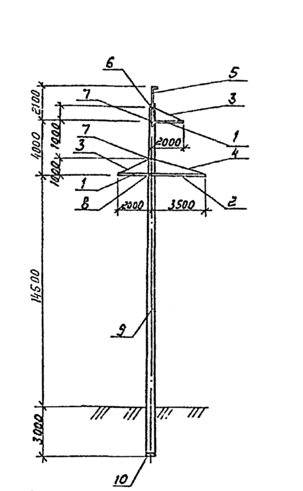Промежуточная бетонная опора 1 ПБ 110-1 (Исп.01), серия 3.407.1-175, выпуск 1