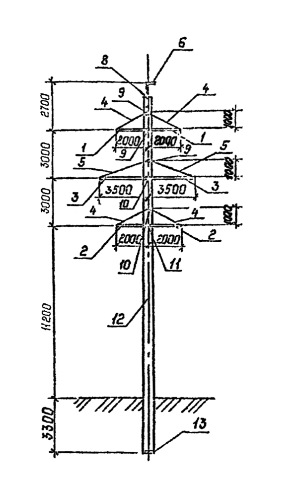Промежуточная бетонная опора 1,2 ПБ 110-2 (Исп.01), серия 3.407.1-175, выпуск 1