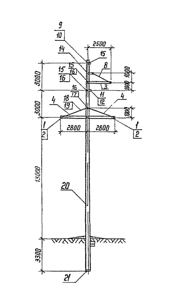Анкерно-угловая опора 1,2 УБ 110-3 (Исп.03), серия 3.407.1-151, выпуск 1