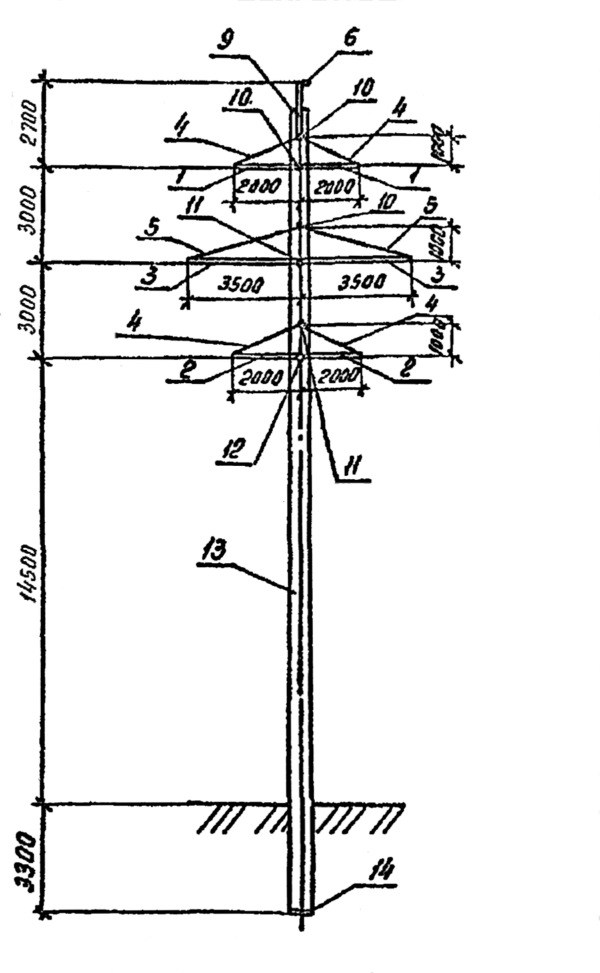 Промежуточная бетонная опора 1 ПБ 110-6 (Исп.01), серия 3.407.1-175, выпуск 1