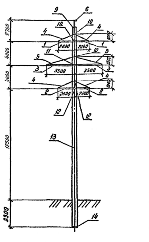 Промежуточная бетонная опора 1 ПБ 110-6 (Исп.03), серия 3.407.1-175, выпуск 1