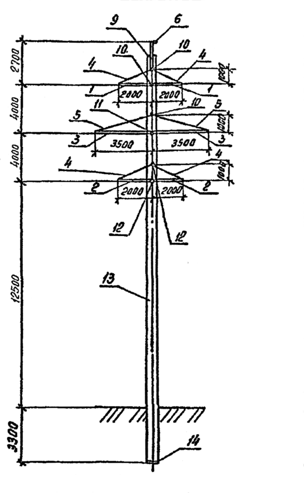 Промежуточная бетонная опора 1 ПБ 110-6 (Исп.03), серия 3.407.1-175, выпуск 1