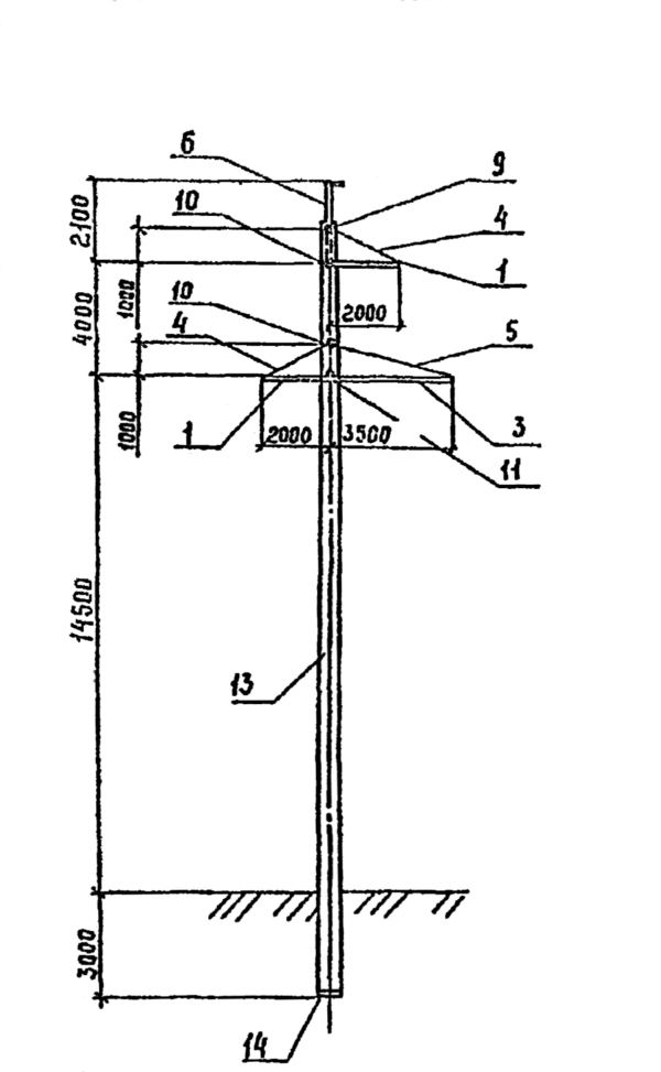 Промежуточная бетонная опора 1,2 ПБ 110-3 (Исп.01), серия 3.407.1-175, выпуск 1