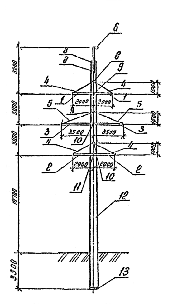 Промежуточная бетонная опора 1,2 ПБ 110-4 (Исп.01), серия 3.407.1-175, выпуск 1