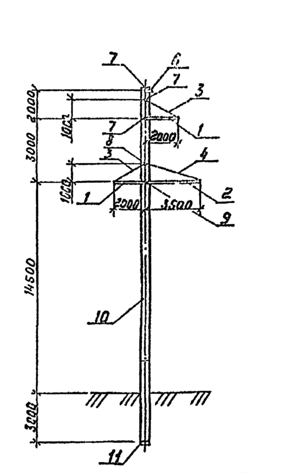 Промежуточная бетонная опора 1,2 ПБ 110-5 (Исп.02), серия 3.407.1-175, выпуск 1