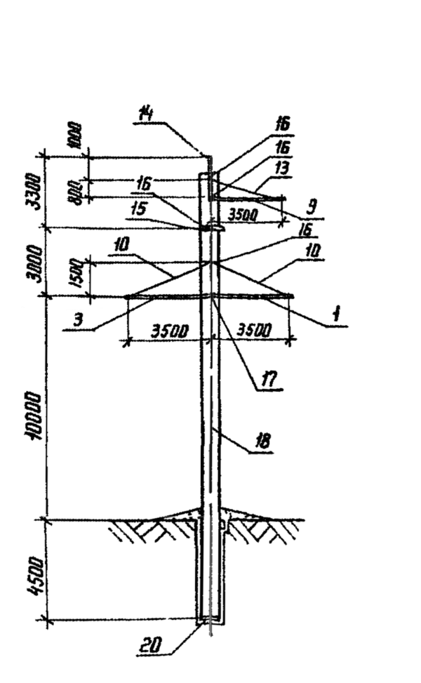 Анкерно-угловая опора 1,2 УБ 220-5 (Исп.02), серия 3.407.1-151, выпуск 1