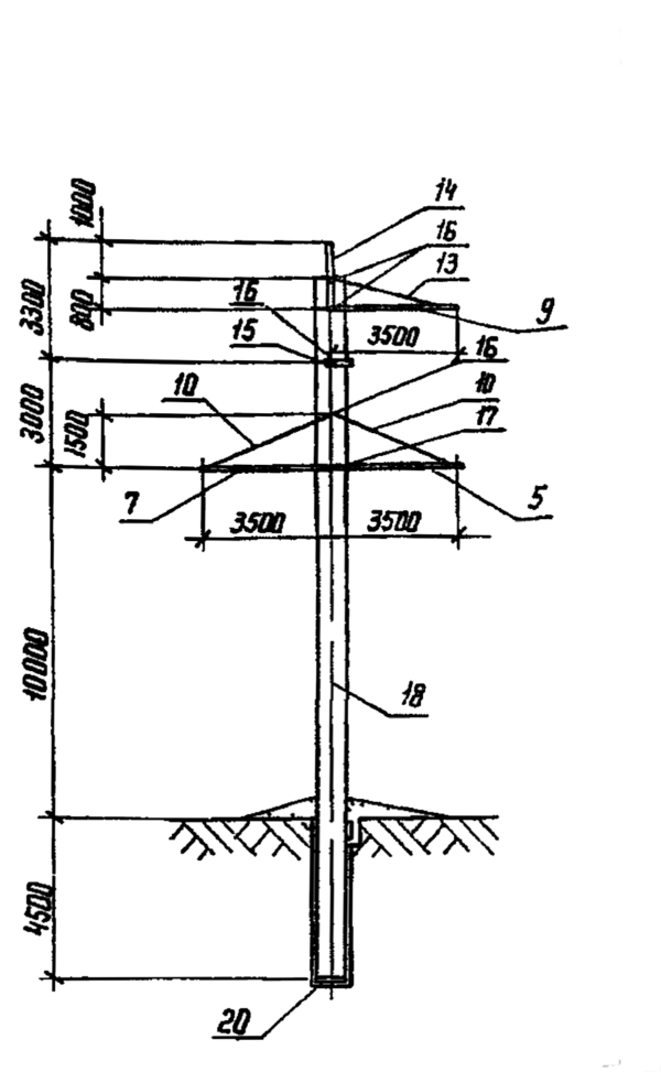 Анкерно-угловая опора 1,2 УБ 220-5 (Исп.07), серия 3.407.1-151, выпуск 1