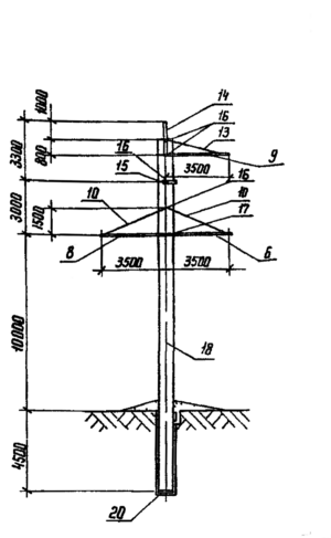 Анкерно-угловая опора 1,2 УБ 220-5 (Исп.08), серия 3.407.1-151, выпуск 1