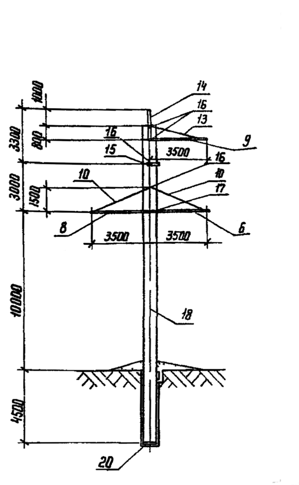 Анкерно-угловая опора 1,2 УБ 220-5 (Исп.08), серия 3.407.1-151, выпуск 1