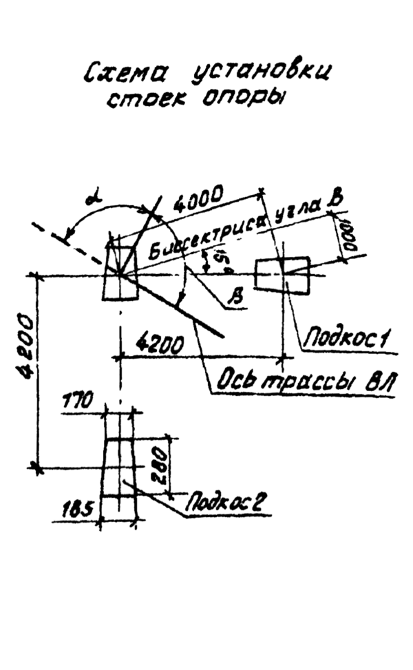 Схема установки стоек опоры УА10-2, серия 3.407.1-143, выпуск 2