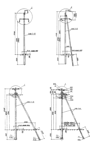 Железобетонные опоры ЛЭП 10 кВ на основе вибрированных стоек длиной 13 м по серии 3.407.1-143 выпуск 3
