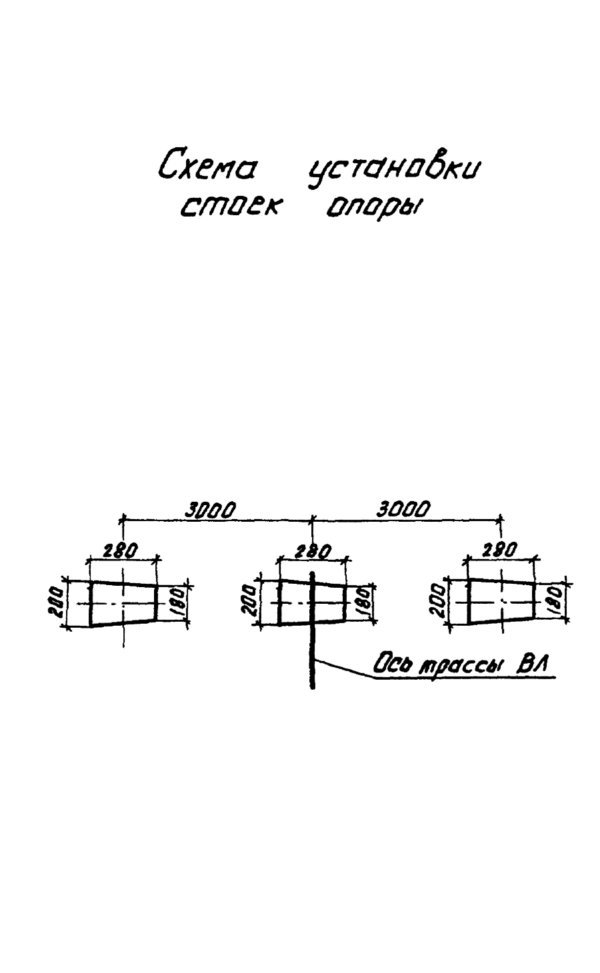 Схема установки стоек опоры ПП10-3 (специальная), серия 3.407.1-143, выпуск 5
