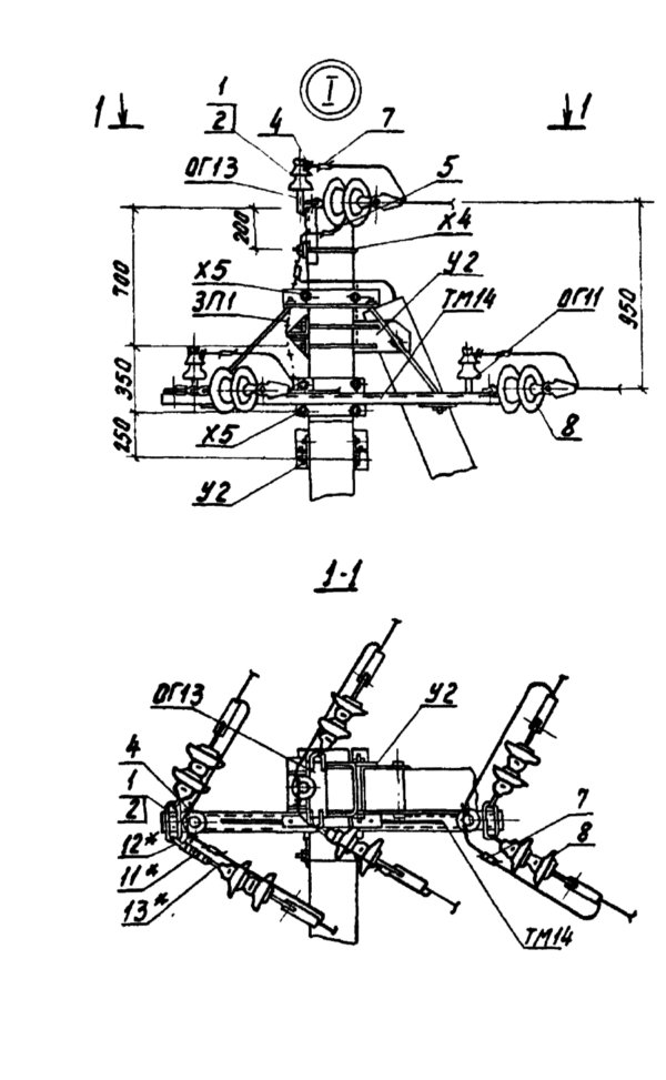 Переходная угловая анкерная опора ПУА10-1, серия 3.407.1-143, выпуск 5