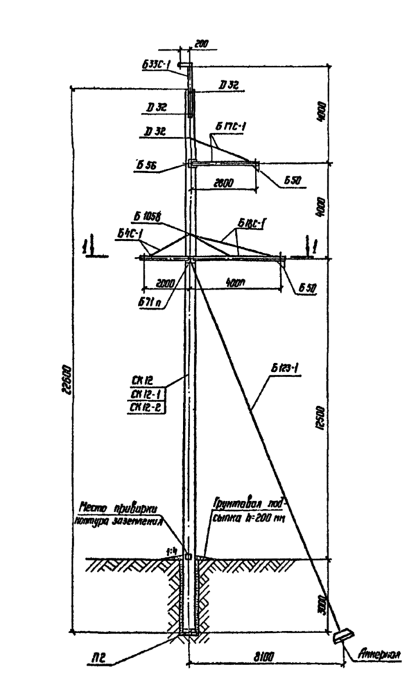 Промежуточно-угловая специальная бетонная опора ПУСБ 110-11 (л), серия 3.407-131, выпуск 1