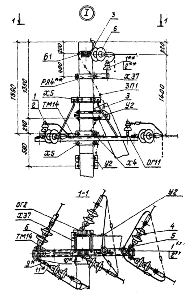 Угловая анкерная опора УА10-3, серия 3.407.1-143, выпуск 3